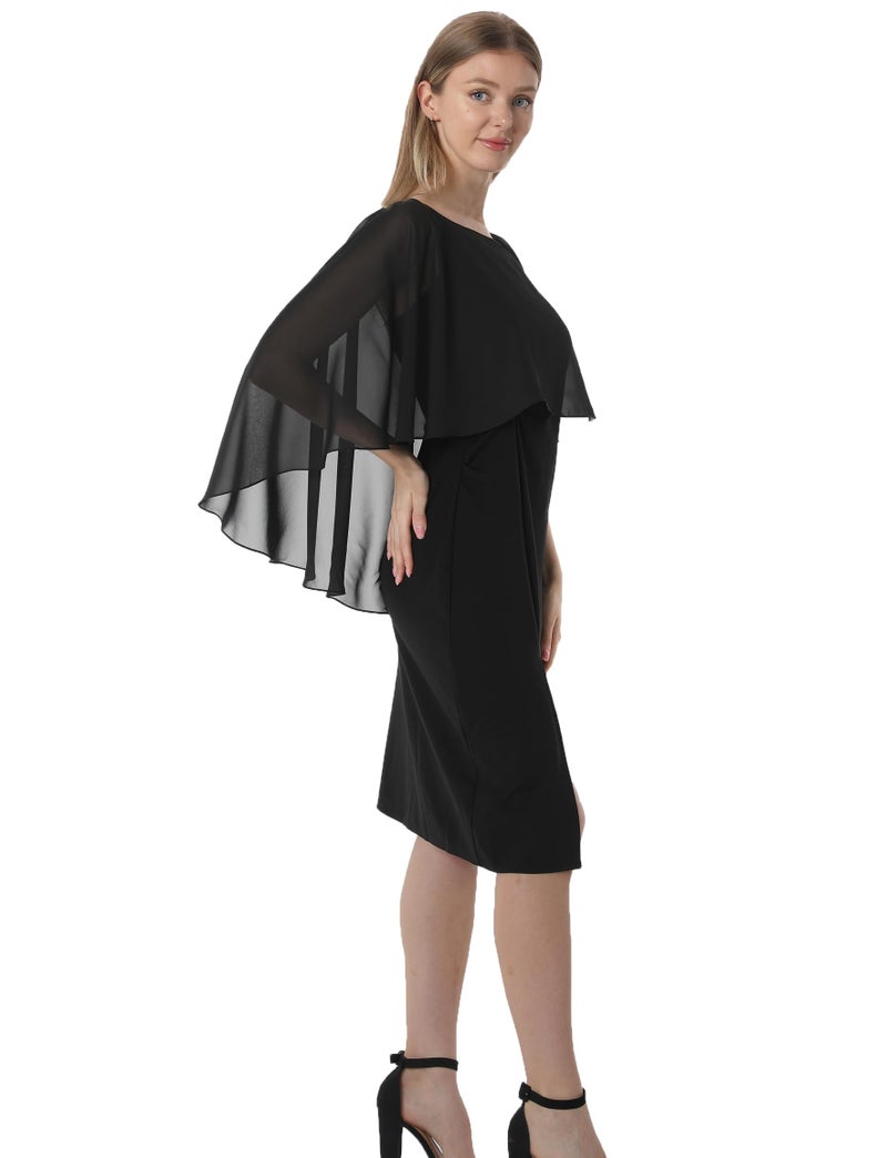 Hotshawl Capelets for women Chiffon Cape Shawls and Wraps for Evening Dress Wedding Capes Cover Up (Black) - Image 4